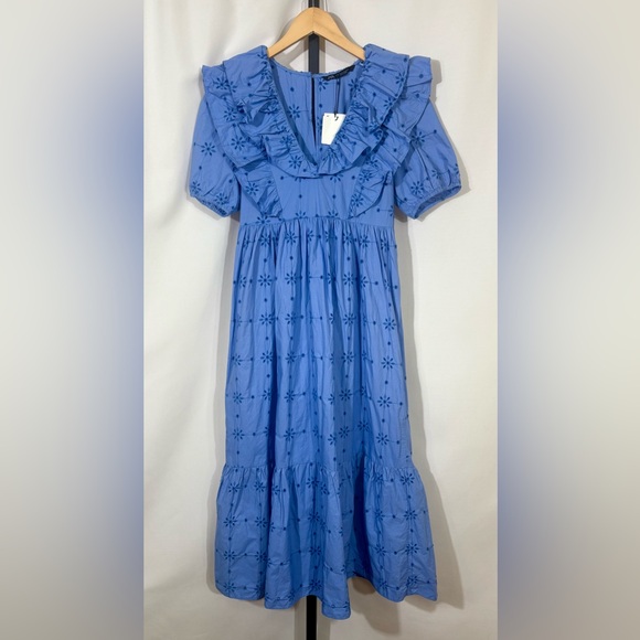 NWT Zara Floral Embroidery Ruffle Dress Size XS - Picture 5 of 12